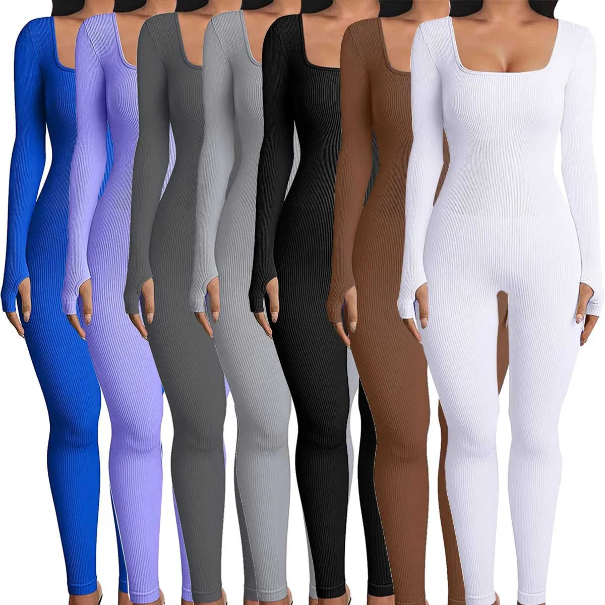 2023 New Women Yoga Jumpsuits Workout Ribbed Long Sleeve Sport Jumpsuits