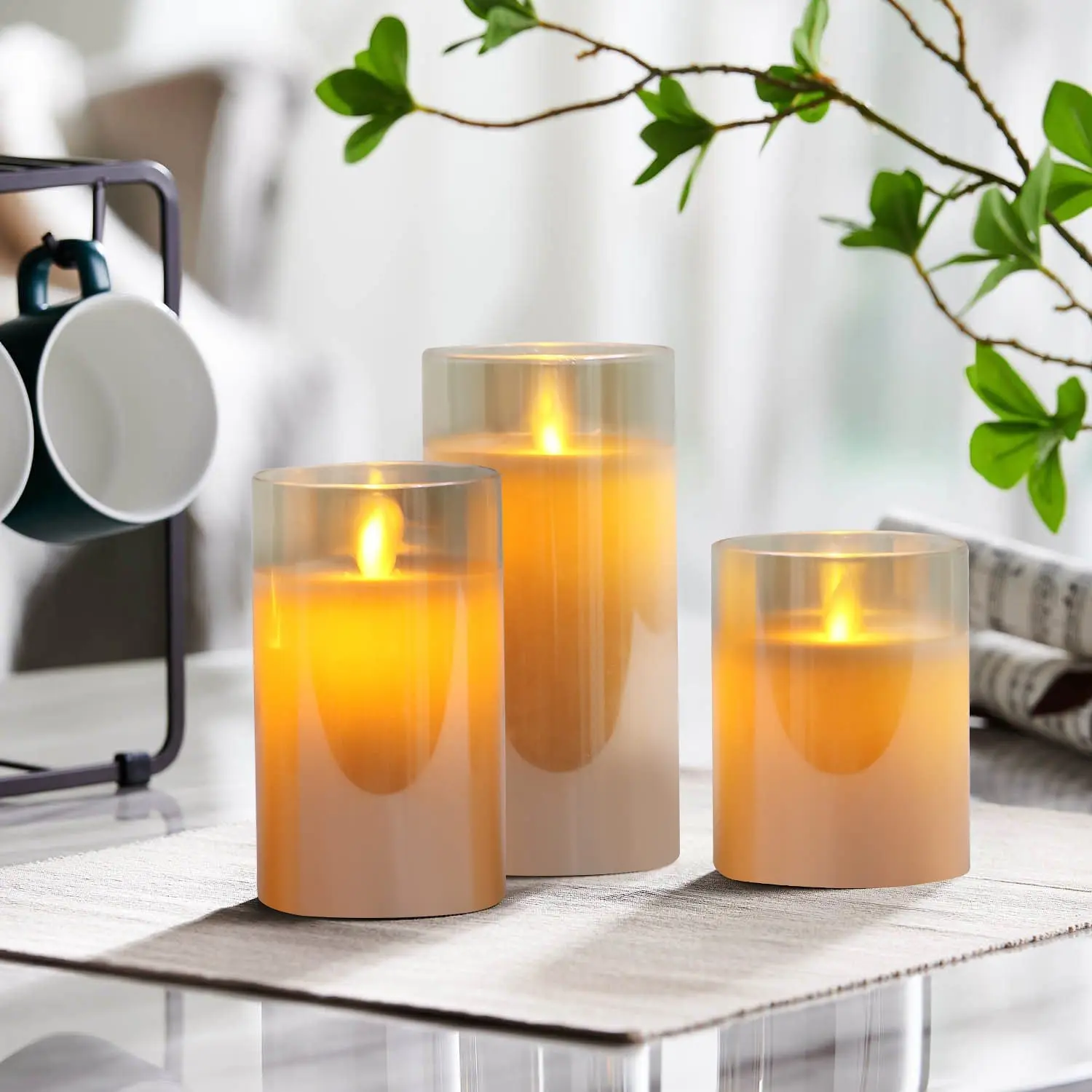 Amber Flickering Flameless Realistic LED Warm Light Candles with Remote Timers for Birthday Party Wedding Festival