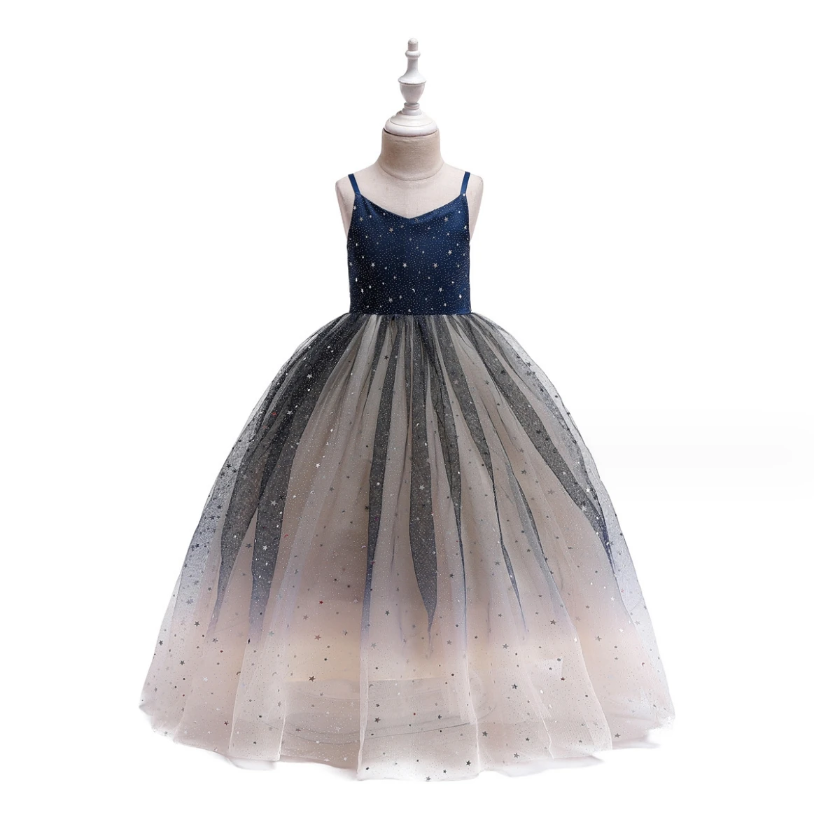 Starry sky dress for big children with straps evening dress flower girl dress foreign trade clothing