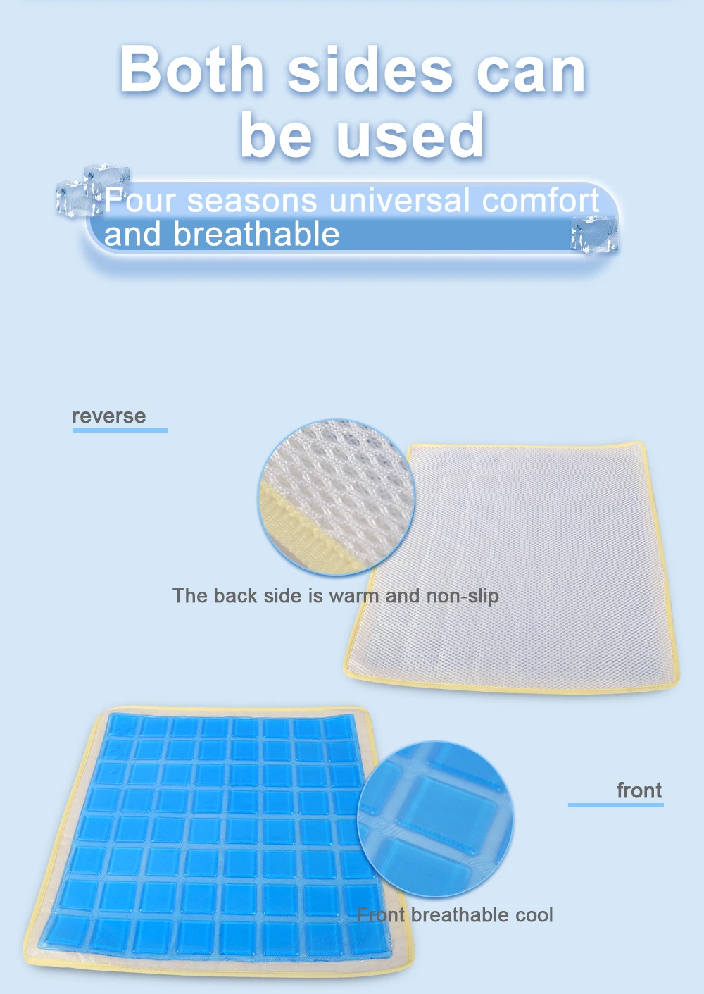 Hot Selling Summer High Quality Blue Gel Pad Wheelchair Car Cooling Gel Seat Cushion with No-slip Cover