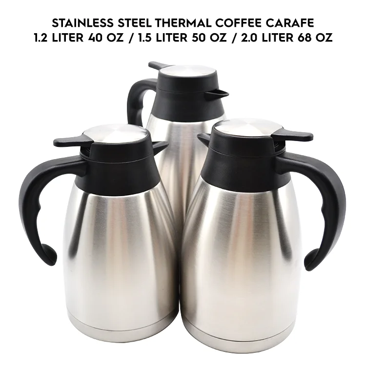 Stainless Steel Thermal Coffee Carafe, Double Wall Vacuum Insulated Dispenser for Tea Water Coffee Beverage 12 Hours Retention