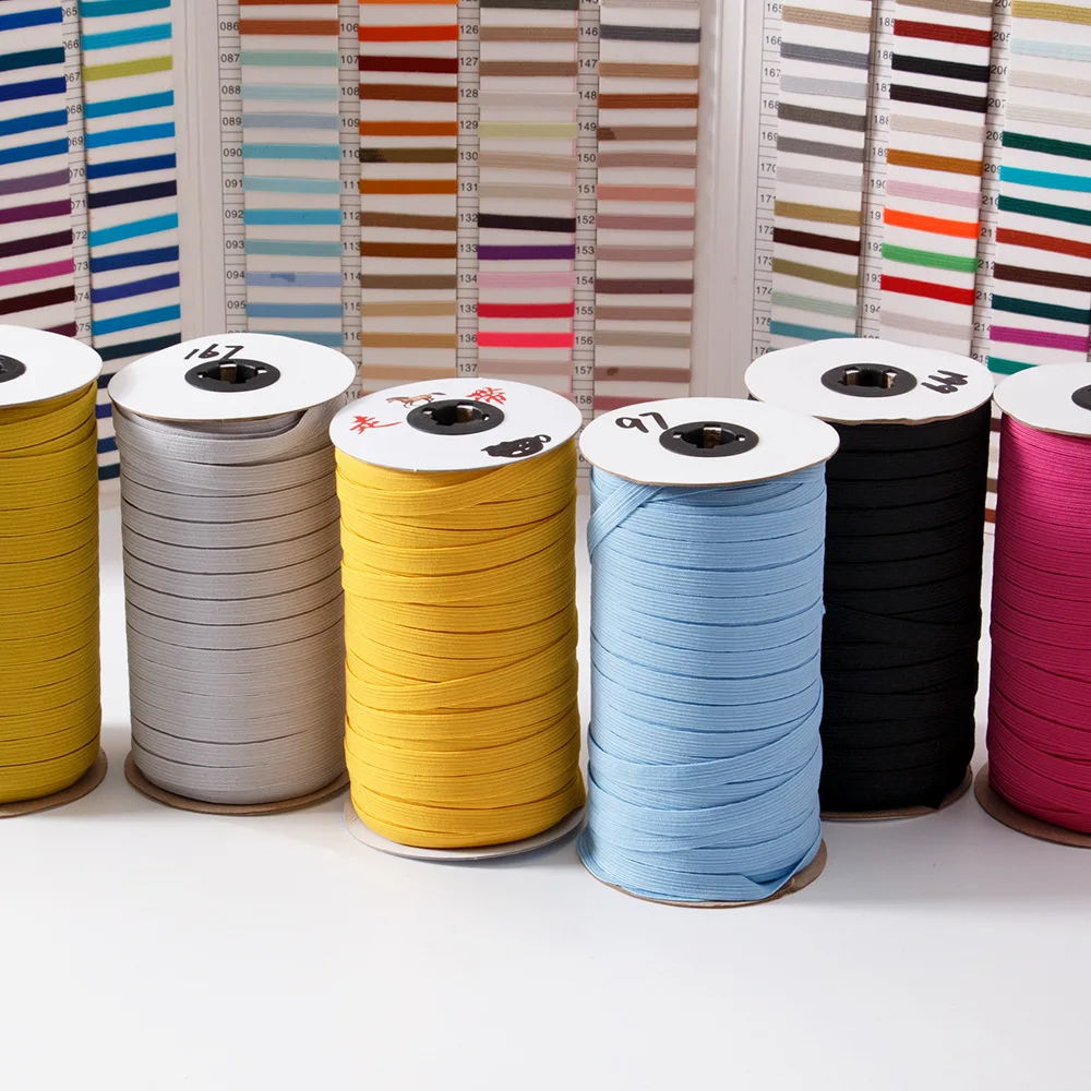 3mm Stock polyester flat braided bias tape woven elastic band roll for clothes sewing