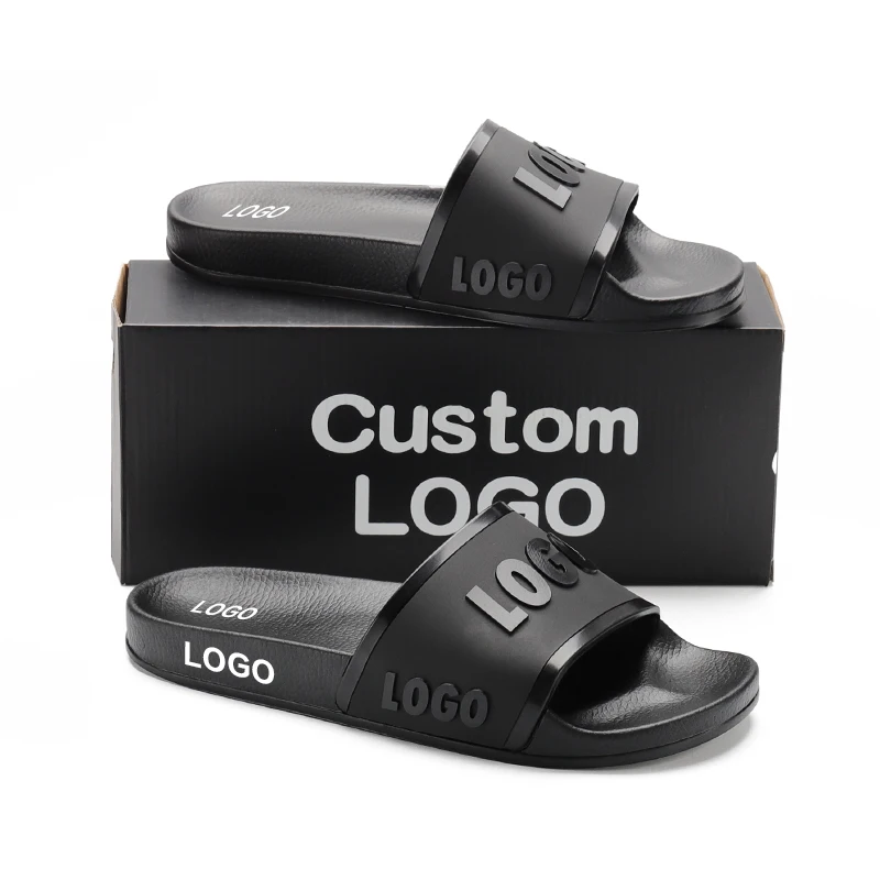 Xsheng Wholesale OEM Brand Henghao Slippers Unisex Oem Custom Black Slides Foot Custom Pu Casual Flats Shoes Beach Slippers Men