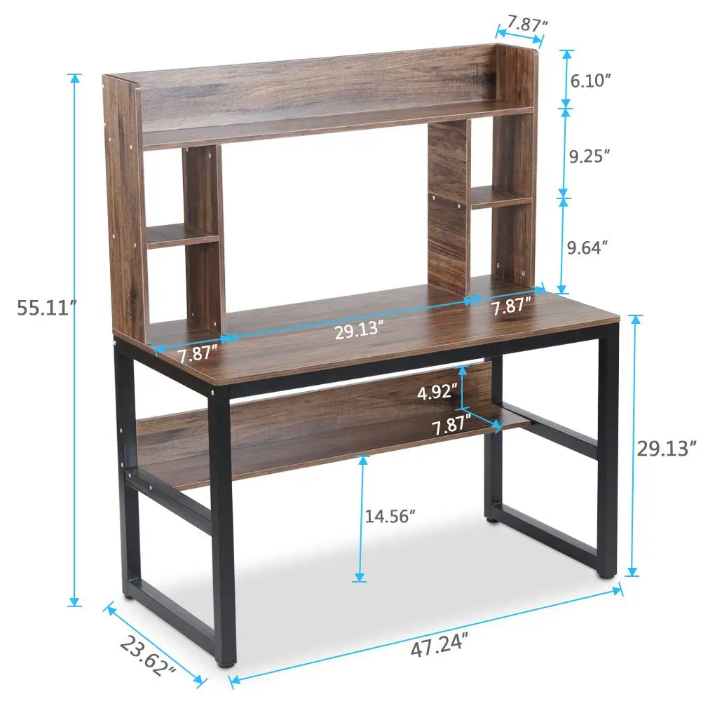 Modern Wood Computer Desks Study Reading PC Table with Bookcase Storage Shelf for Bedroom