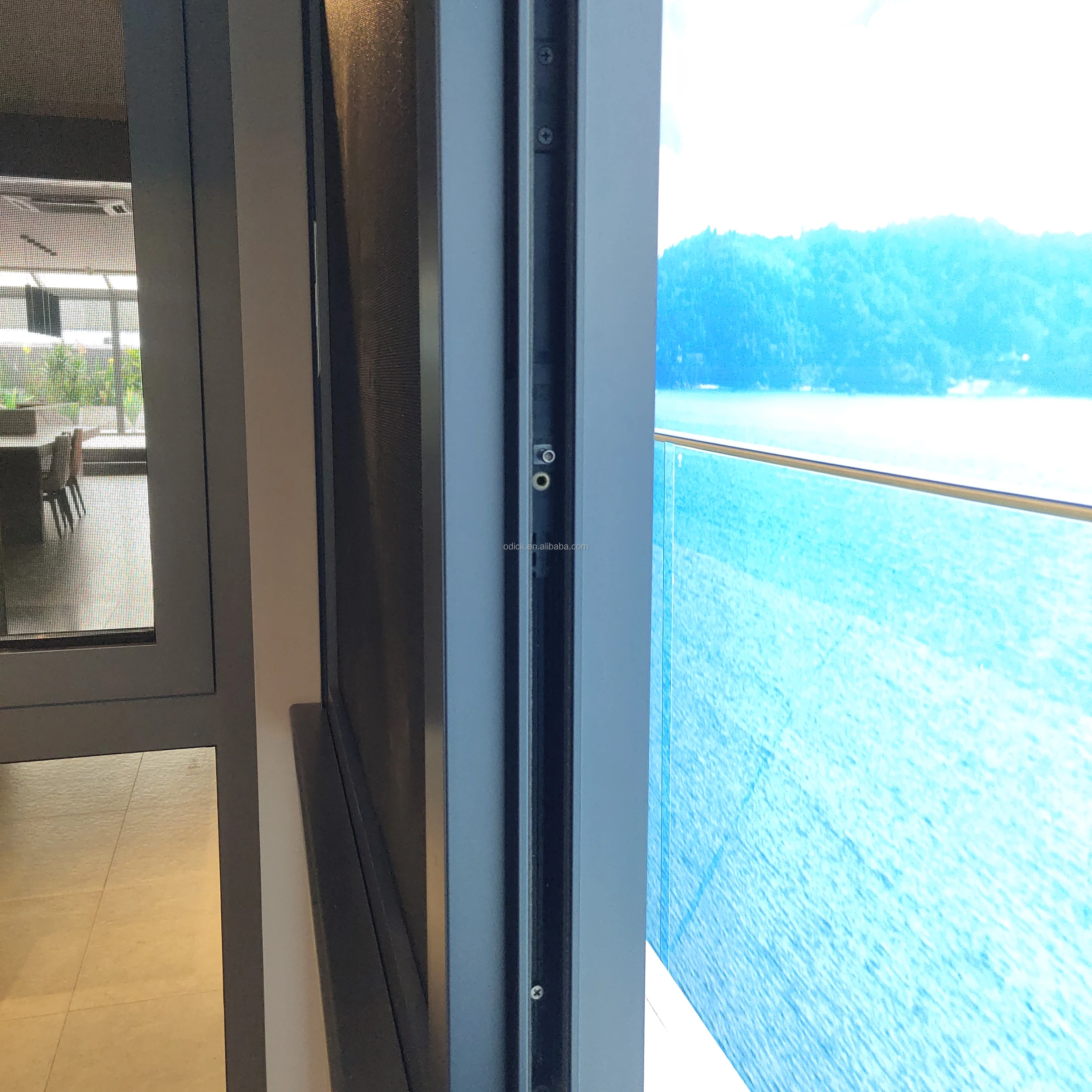 ODICK Double Glazed Aluminum Alloy Graphic Design Modern Sliding Window for Restaurant Heat Insulation Fire Rated One Hour Black