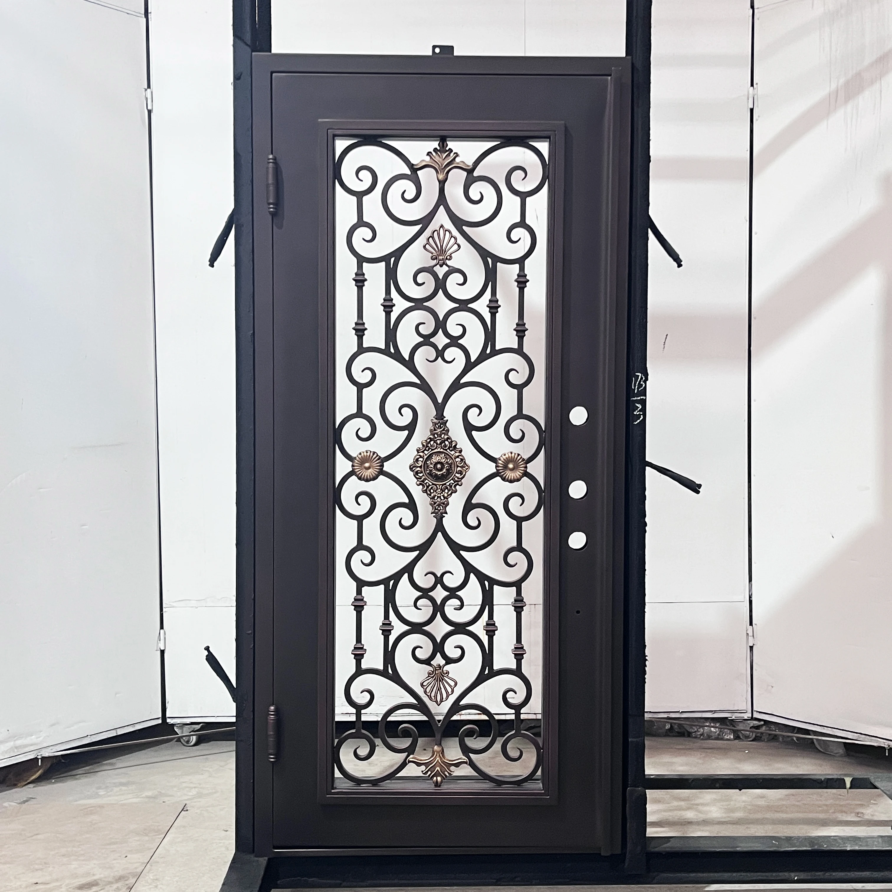 Factory Prices Luxury Metal Main Entrance Doors Exterior Single Wrought Iron Front Entry Gate Door With Glass Opening Window