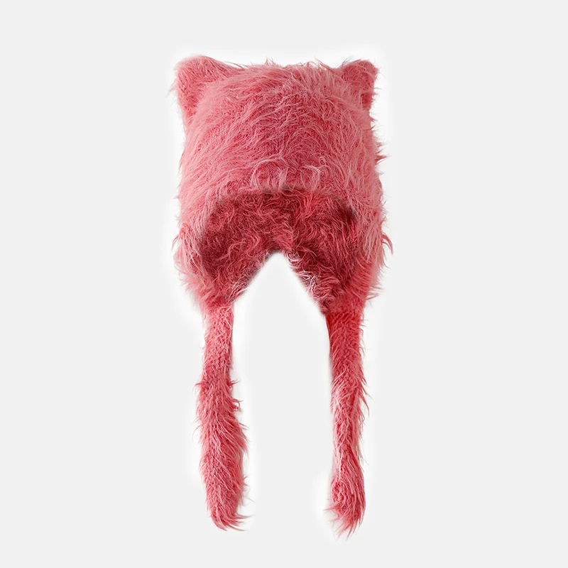 Lady Autumn Winter Warm Ears Beanie Hat Plush Cat Ears Knitted Hat Ear Protection Beanie