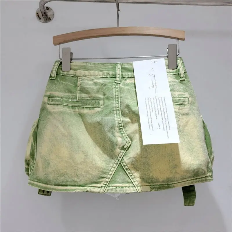 Vintage Denim Shirts Cargo Skirt Fashion Low Waist Mini A-line Jean Skirt With Pockets For Women