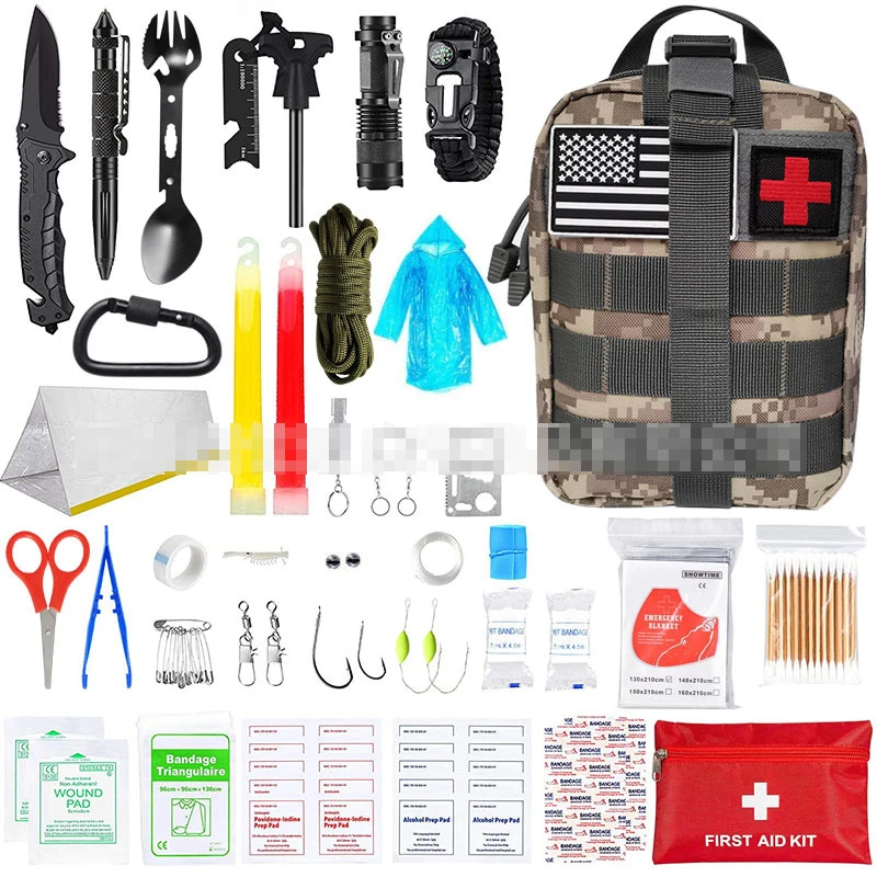 Camping mountaineering survival multifunctional survival compass first aid kit tool