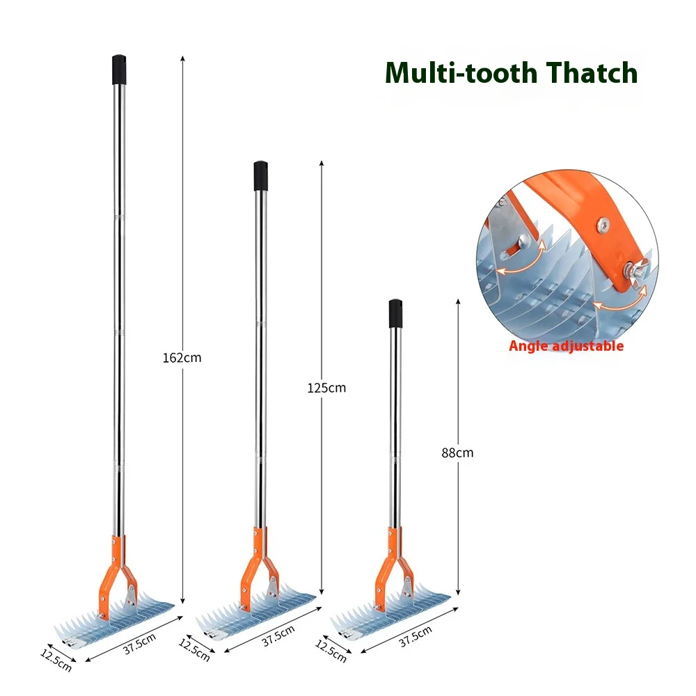 Multifunctional Durable Soil Rake for Courtyard Garden Industrial Grade Lawn Thatched Rake for Combing the Lawn