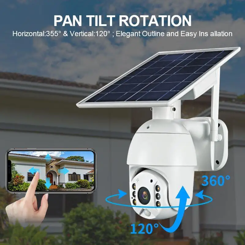 WiFi PTZ открытый 1080P Солнечная камера 360 Батарея мощность безопасности CCTV ИК ночного видения наружного наблюдения беспроводная высокого