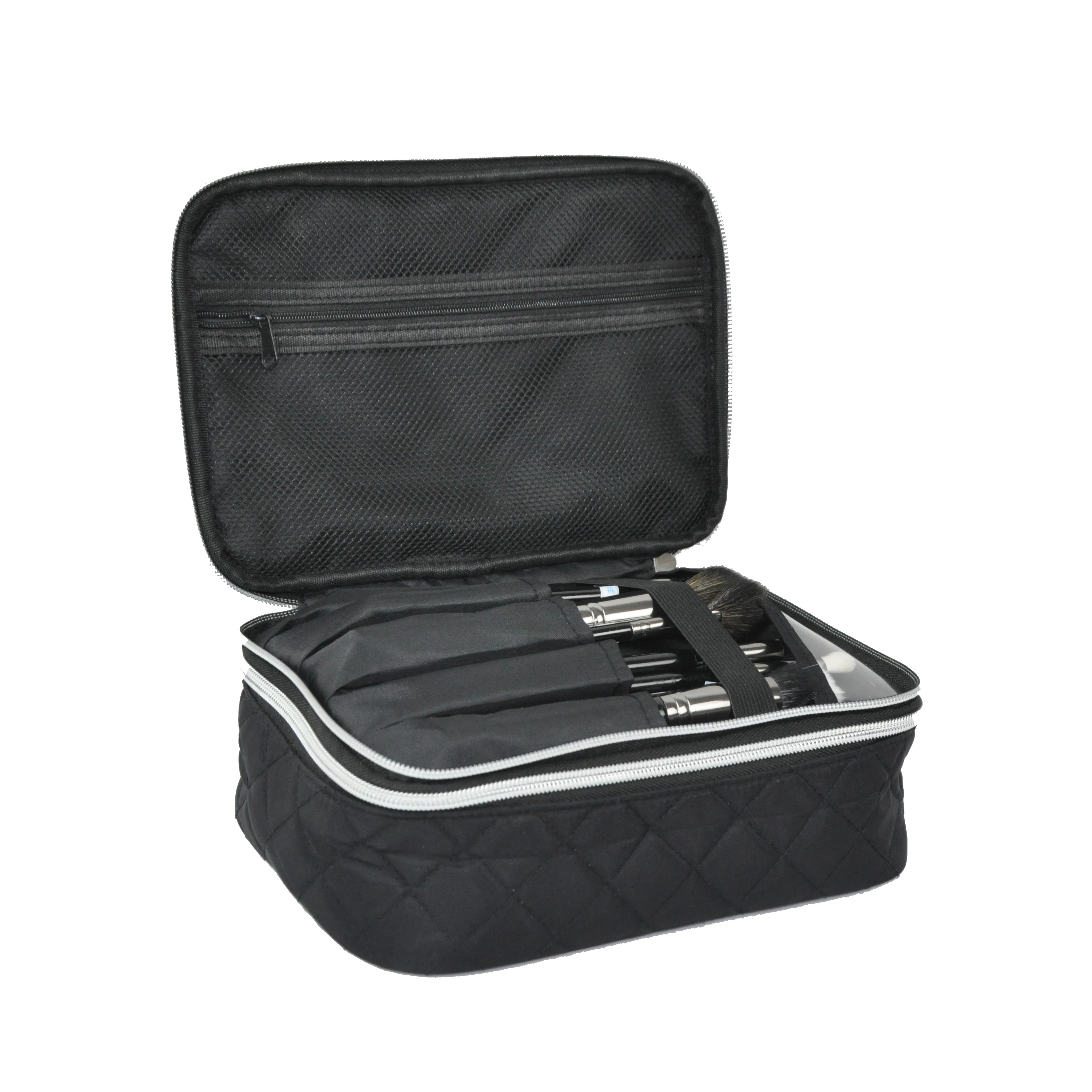 Portable Double Layer Quilted Travel Makeup Bag Brush Organizer Cosmetic Case Bag Storage Cosmetics Make UP Brush Cosmetic Bag