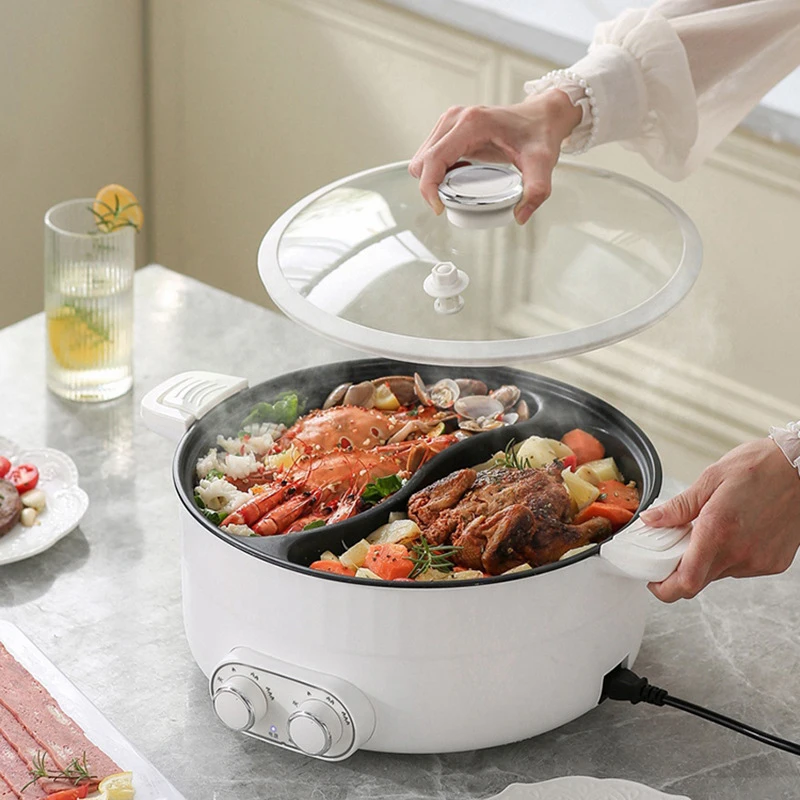 Hot Pot Electric Non-Stick Pan Mini Portable for Steak Egg Fried Rice Ramen Oatmeal Soup with Power Adjustment