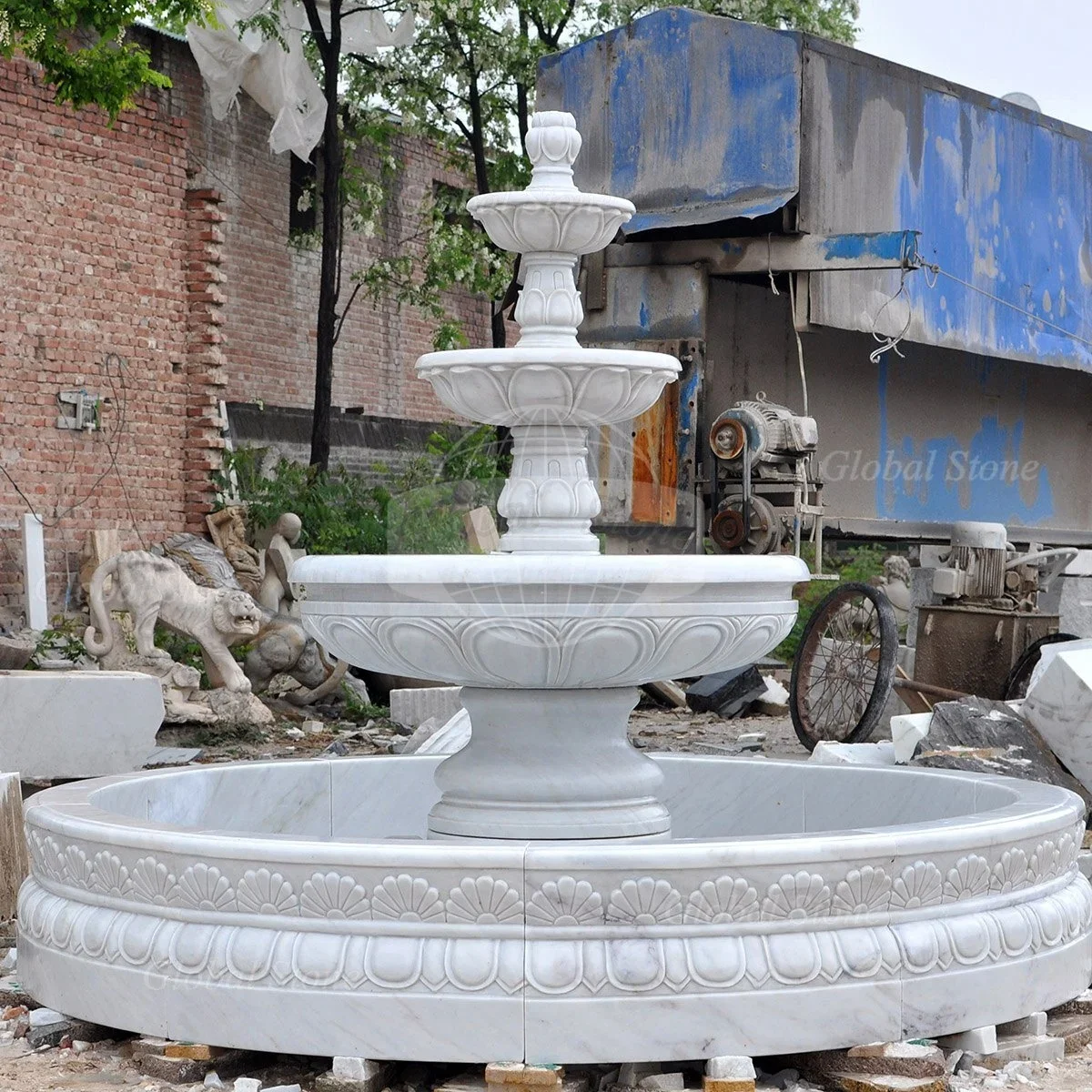 Hand Carved Large Outdoor Garden White Grey Granite Stone Pool 3 Tier Marble Water Fountain