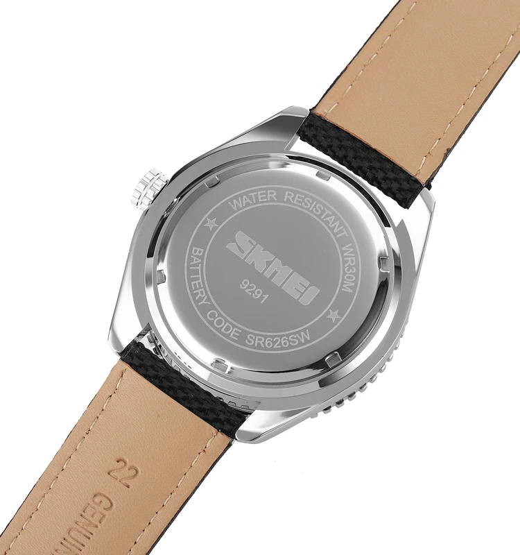 2022 luxury skmei 9291 business quartz movement watch band leather black casual watches for men