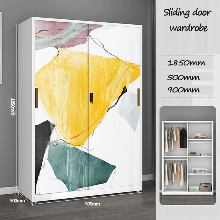 Wholesale Price Sliding Door Detachable Steel  lemari Design Printed Pattern Metal Wardrobe clothes cabinet
