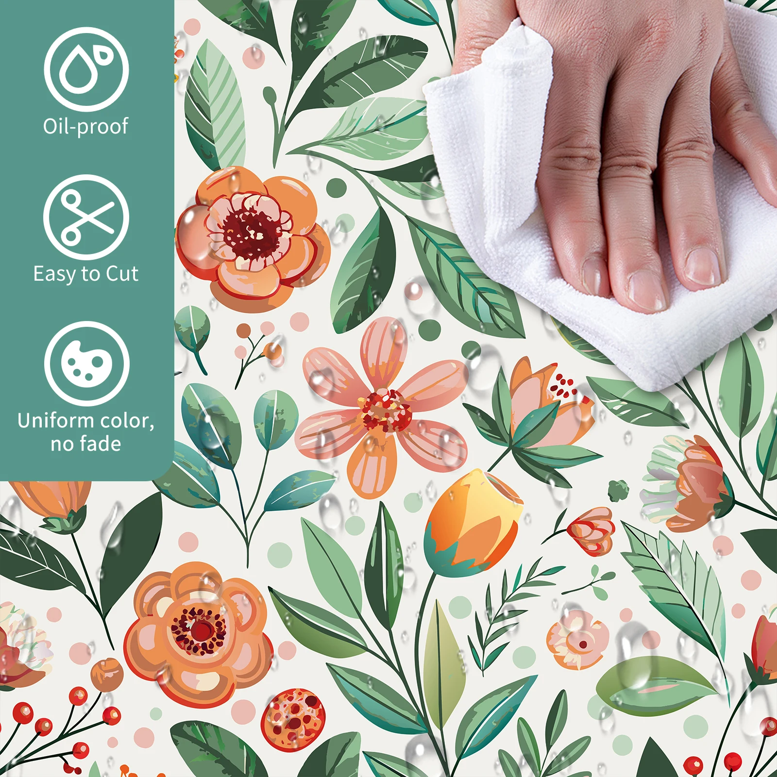 17.32*118.11inch floral Wall Paper Waterproof Removable Wallpaper Oil-proof Peel and Stick Home Decor Wall Sticker