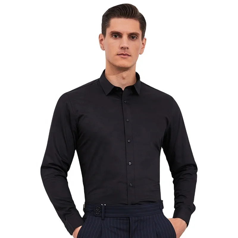 
2020 Autumn winter Hsinchu fiber solid-color thickened velvet shirt long sleeve stretch warm shirt for men 