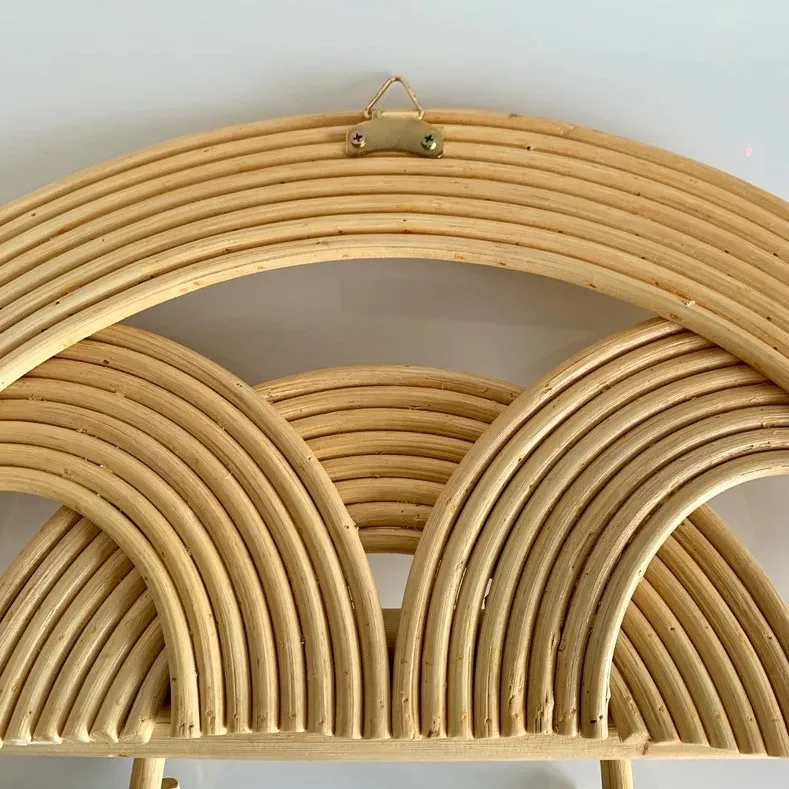 Organic Rainbow Rattan Wall Hanging Decor Rack Clothes Rack bedroom decor items hooks for clothes home accessories