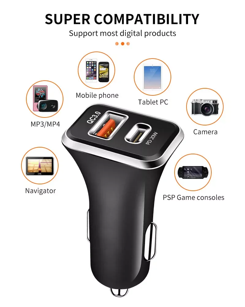 Dual Port 36w Qc3.0 usb C Chargeur Carregador Cargador Rapido Cellular Oraimo Fast Usb Pd Sarj Car Charger Mobile Phone Charger