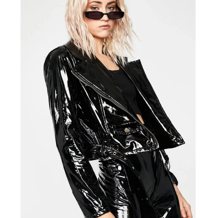 Shining Black Women Leather Jackets Streetwear Motorcycle Jacket Sexy Punk Jacket for Women