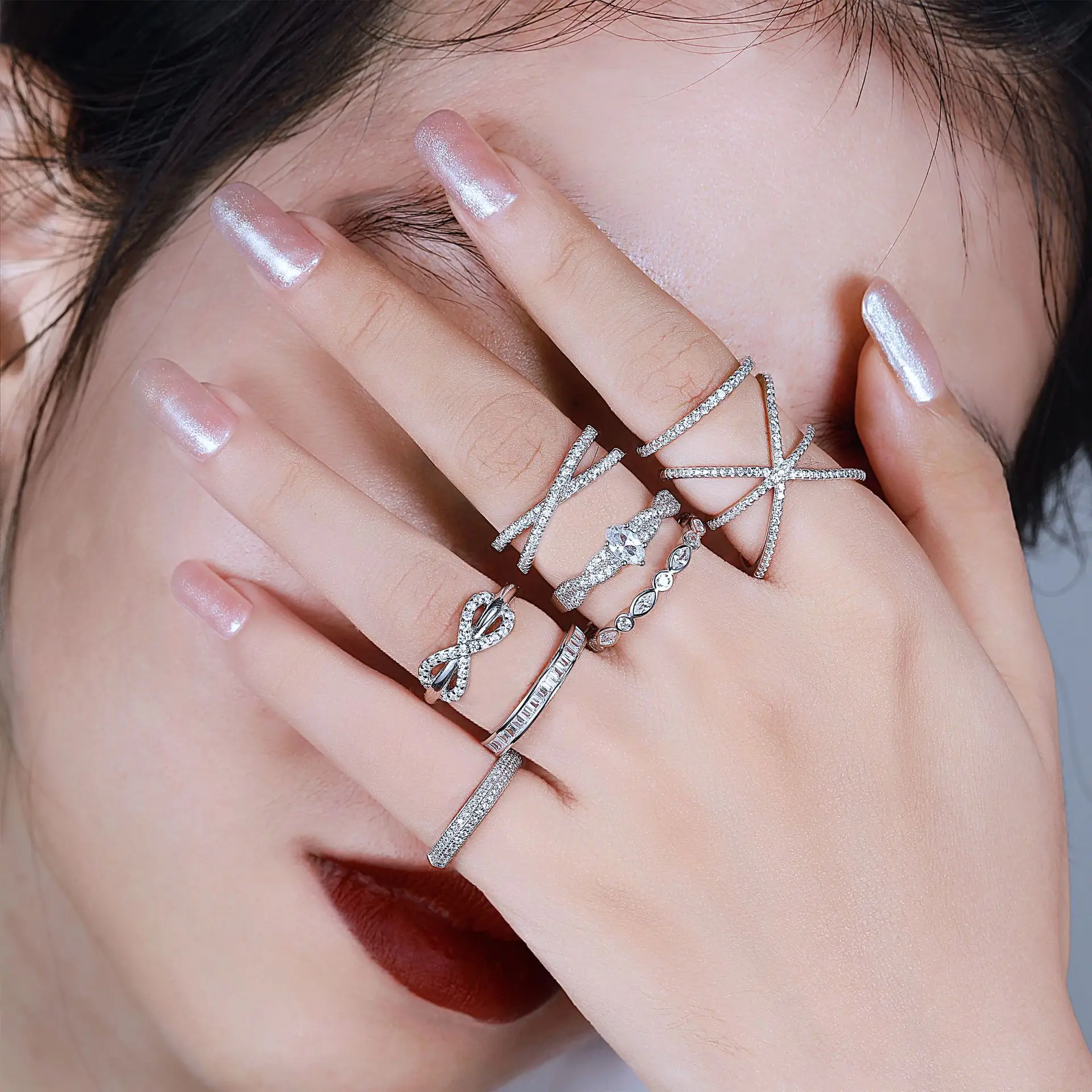 anillo de plata 925 para mujer Double Fine Jewelry Engagement Wedding 925 Sterling Silver Casual Rings for Ladies