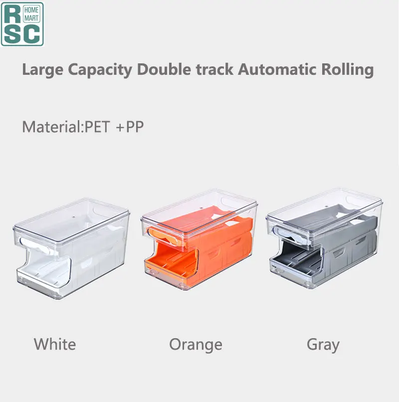 Stackable Fridge Egg Organizer Large Capacity Double track Automatic Rolling Container For Eggs