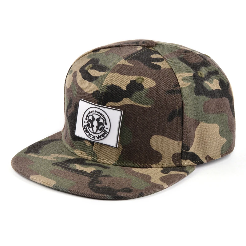 Custom bulk unisex camouflage casquette hat caps private label gorras rubber patch logo camo hats snapback