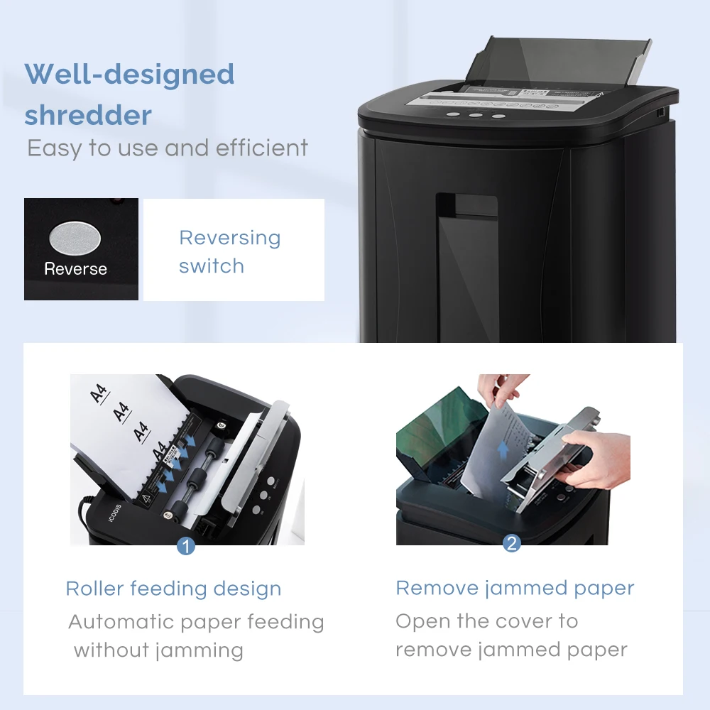 Commercial and domestic use Cross cut 120 sheet  paper shredder auto feed function shredder shred card, paper With 25L