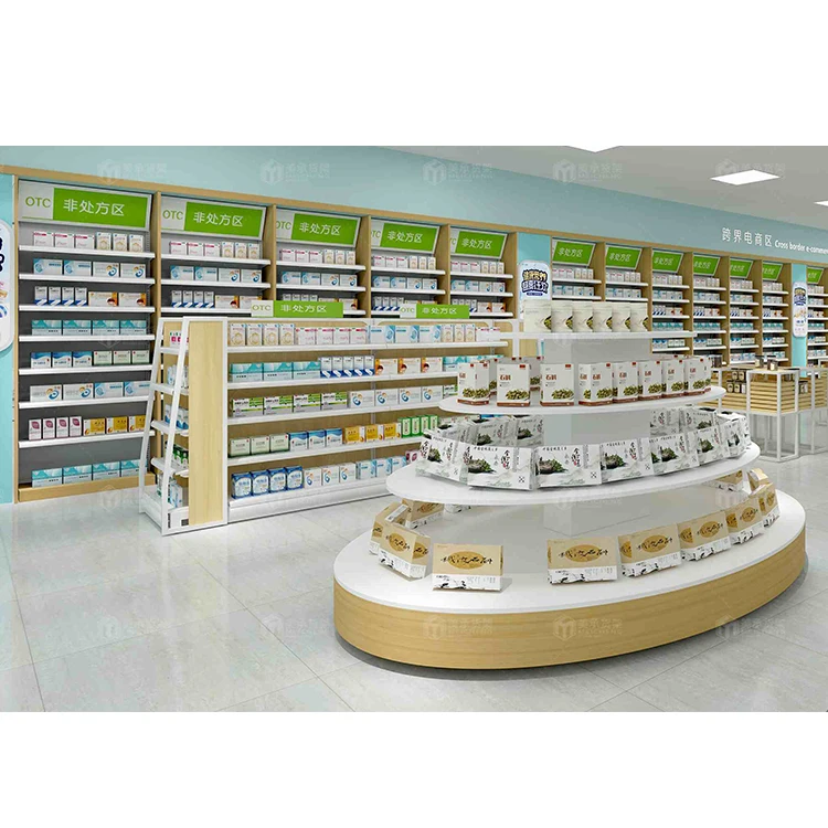 Meicheng Retail Display Shelf Pharmacy Store Furniture Display Showcase Design Medicine Shop Interior Decoration Furniture