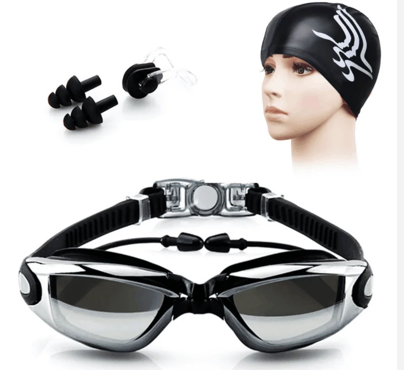 Amazon Hot Sale Adult Man Woman Diving Swim Glasses with Earplugs Nose Clip Caps Swim Pool Silicone Swimming Goggle