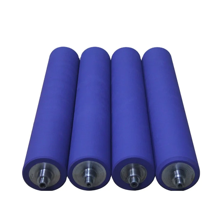 Custom logo pu polyurethane rubber covering printing roller with shaft
