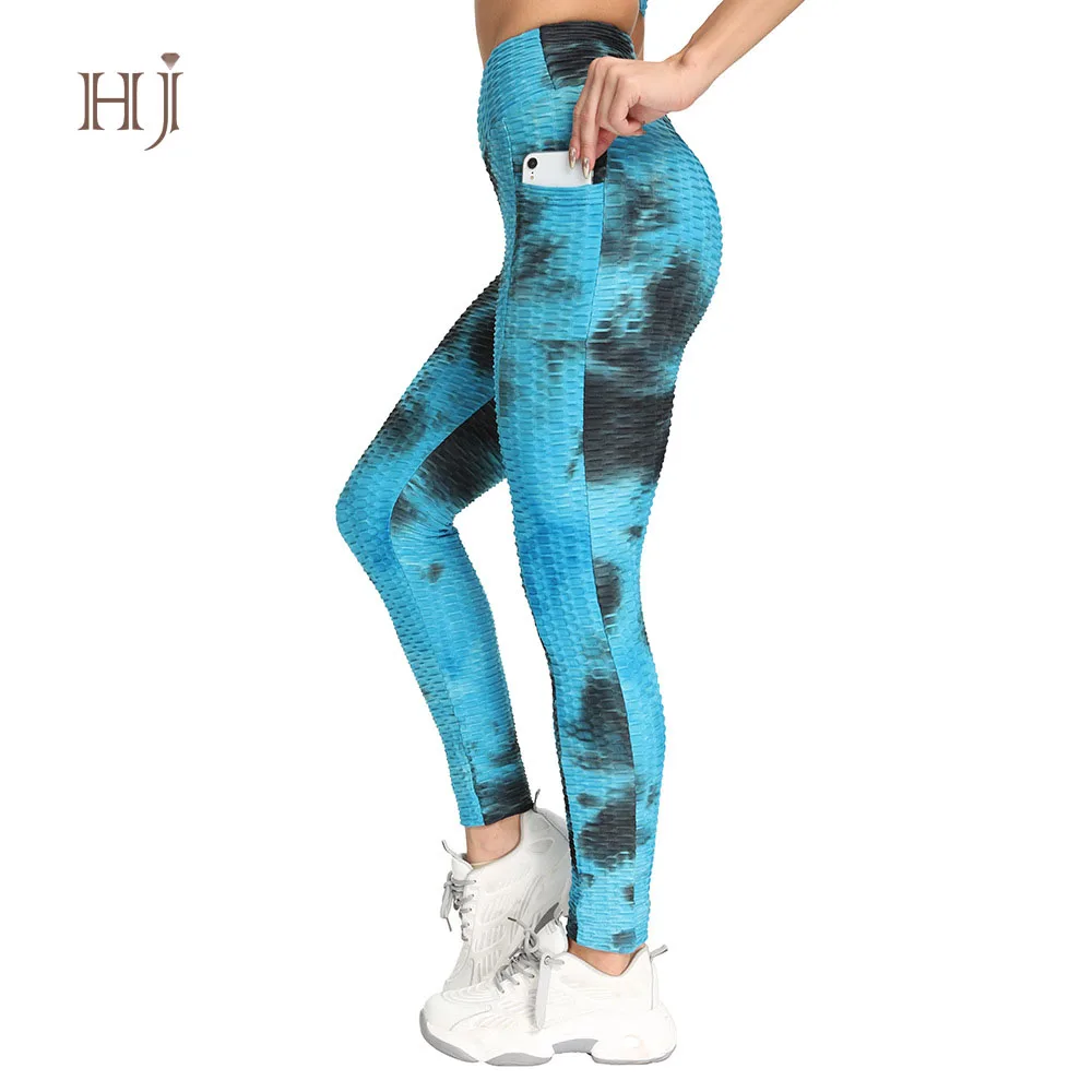 300G Thick Amazon Booty Scrunch Tie Dye High Waist Anti Cellulite fitness Pockets Workout Compression Gym Leggings for Women