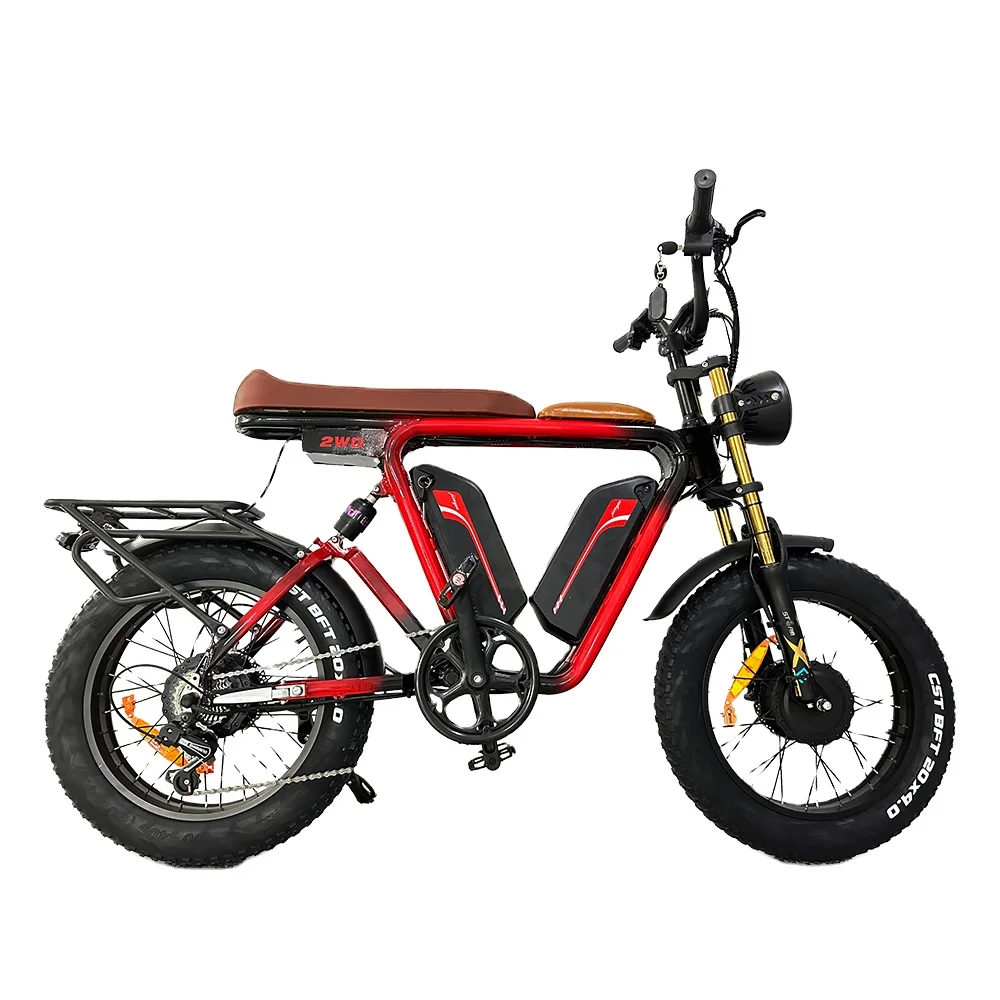 electrical city e-bikes 1000w dual motor super 73 red -black 2 bafang 1000w - 2 52 v batteries s-amsung fat tyre mountain bike