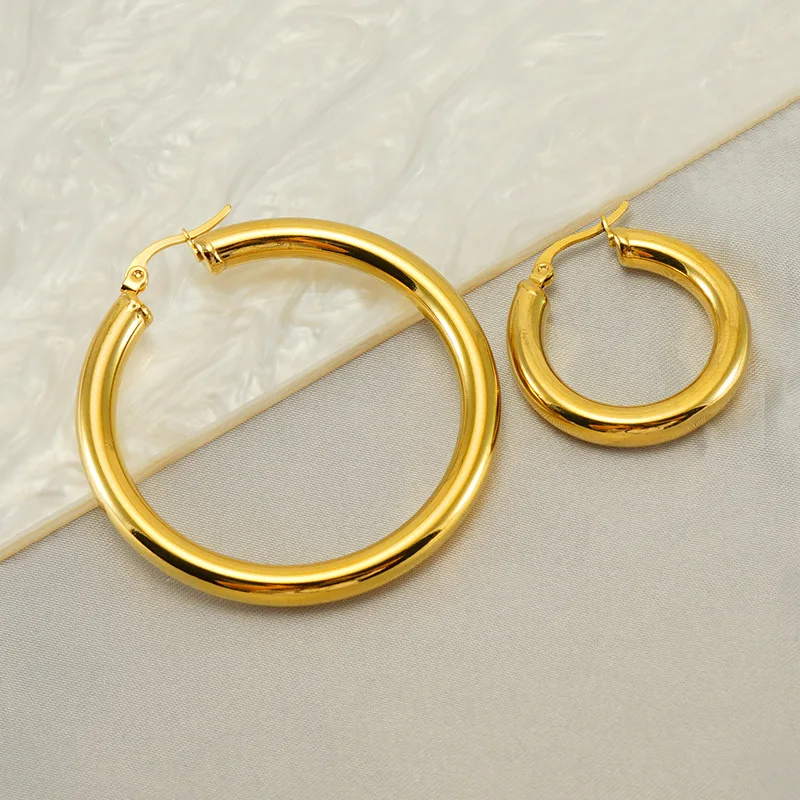 High End Fashion Stainless Steel Jewelry New Trendy Ear Ring 18k Gold Plated Big Tube Channel Hoop Earrings For Women 2022