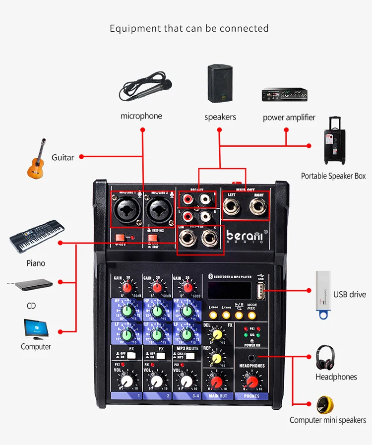 Factory Made Outdoor sound studio audio mixers mixing table 4-way Digital Mini Console Mixer 4 channel