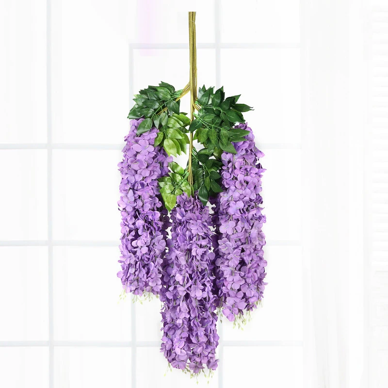 long canopy wedding background wall decoration silk purple strip vines flower garland artificial hanging vine wisteria flowers
