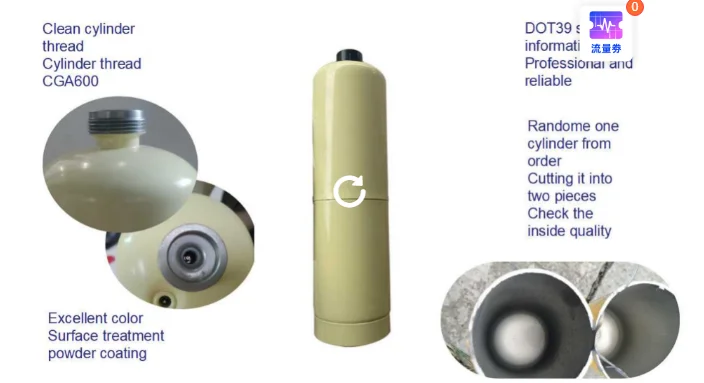 1L Empty CGA600 Thread Cylinder for Gentle Laser Candela Gas Refrigerante R134a Bottle Low Pressure