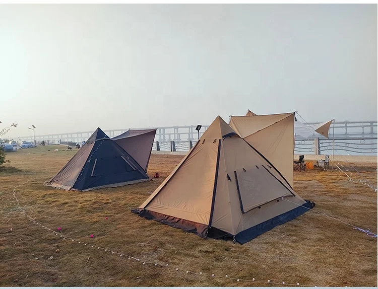 Yuangu Manufactory Outdoor camping convenient large pyramid for 4-6 people double layer hooded peaked tent