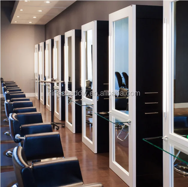 Salon furniture barber shop mirrors double sided styling station led mirror station for sales