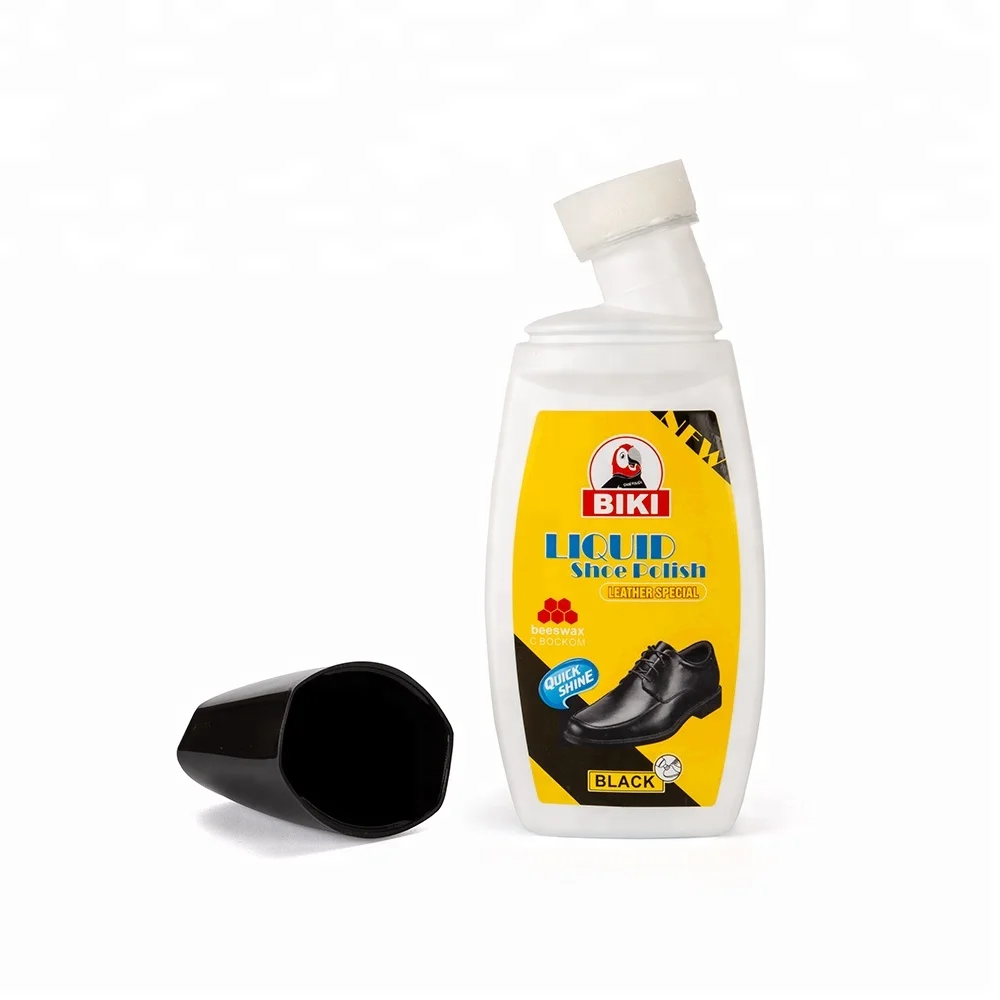 Hot selling Liquid Shoe Polish 75ml black brown neutral with Low Price 8822 7073 Ghana Africa BIKI leather shiner plastic bottle