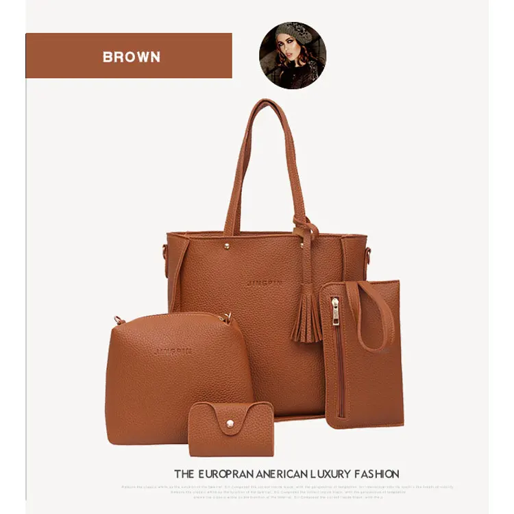 2021 New Fashion Composite Bags 5 Colors Tassel Matching Women Handbag Ladies Purse Set