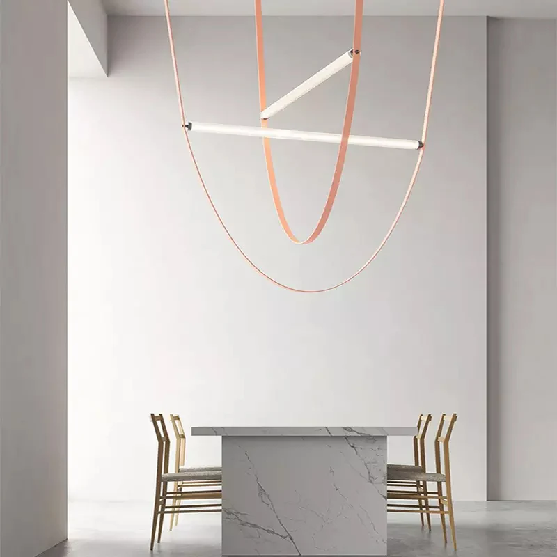 New Modern Leather Pendant Lamp Designer Minimalist Glass Tube Art Decor long chandeliers For staircases
