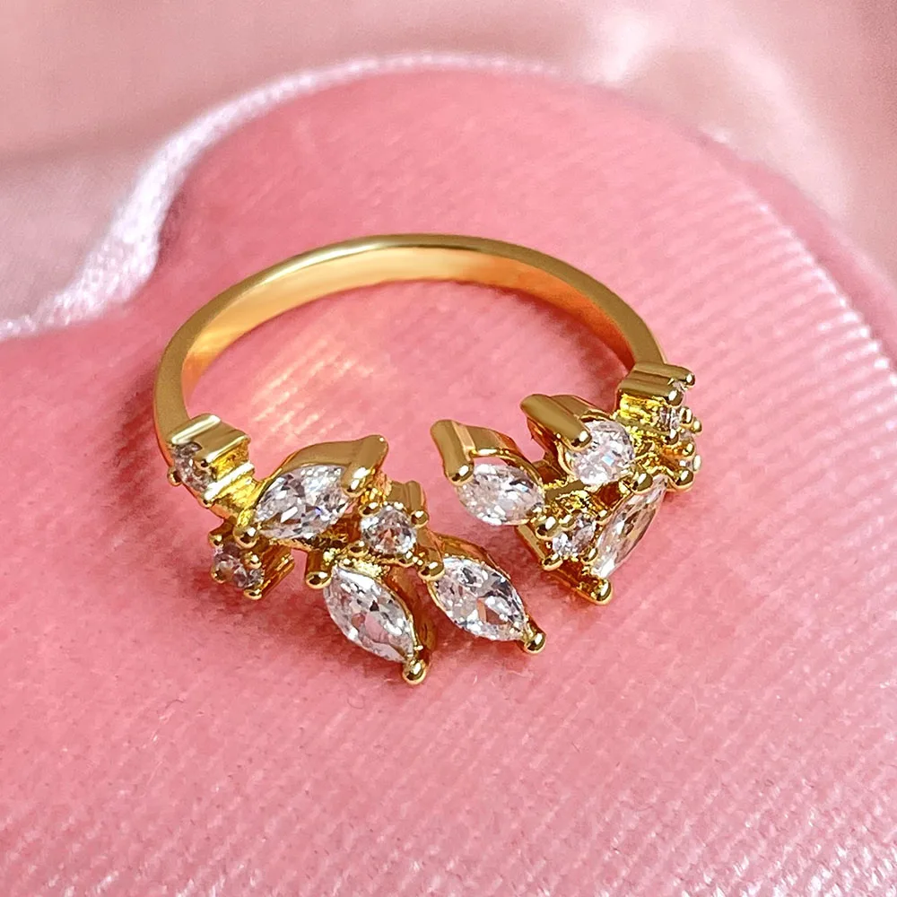 Mexican style 18-karat gold plated sterling silver ring Icy out leaf shape Adjustable  ring