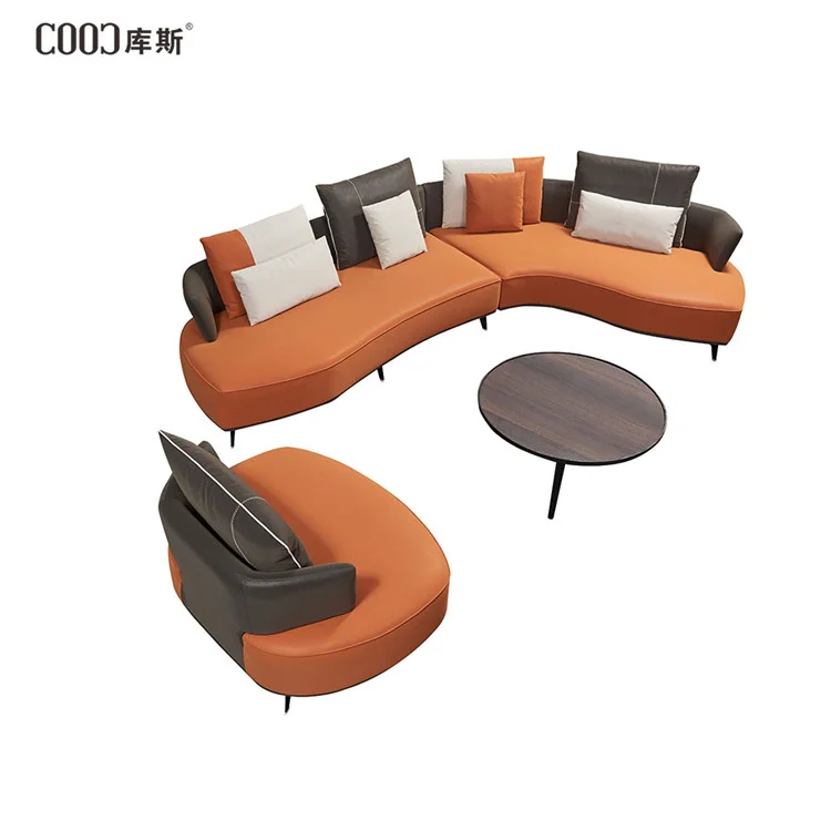 COOC Corner Sofa Leather Fabric Lounge Luxury Feather Sectional Couch Living Room Sofa Set Long Metal Leg Sofa