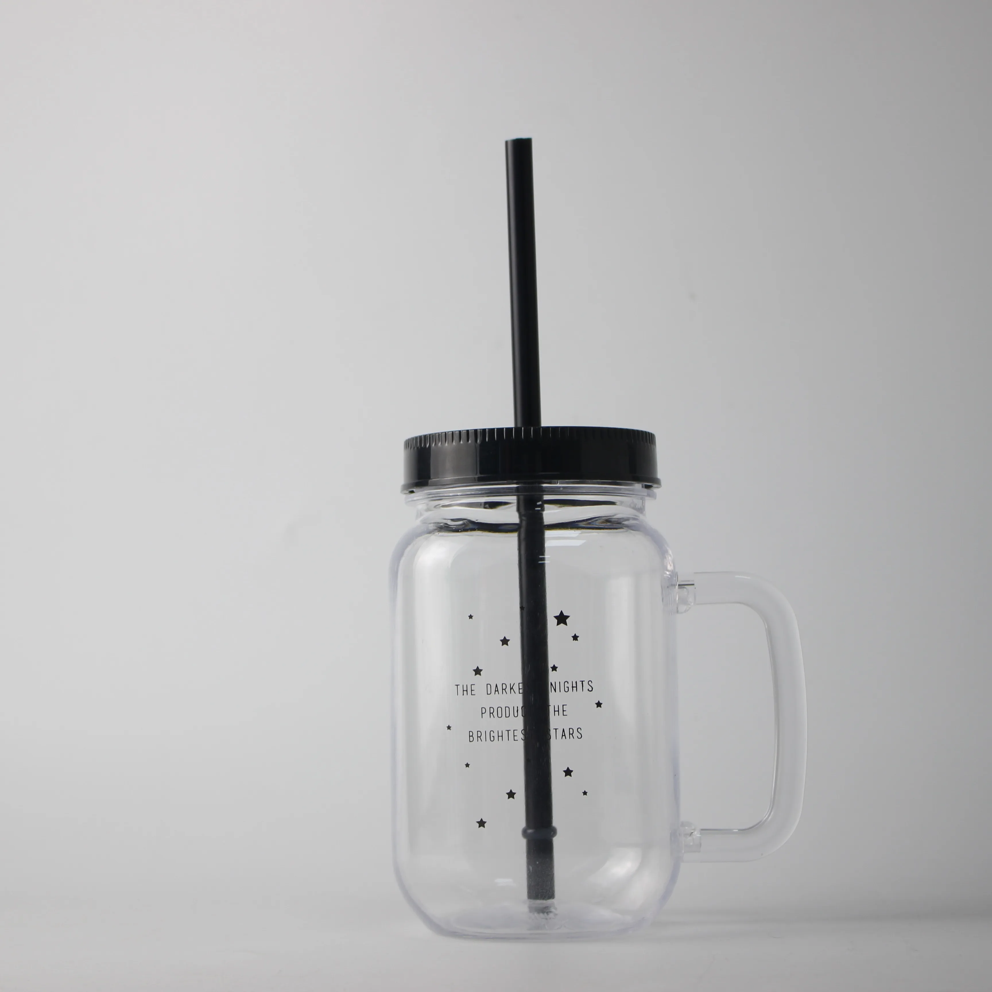 500ml plastic mason jar and juice bottle with lid and straw