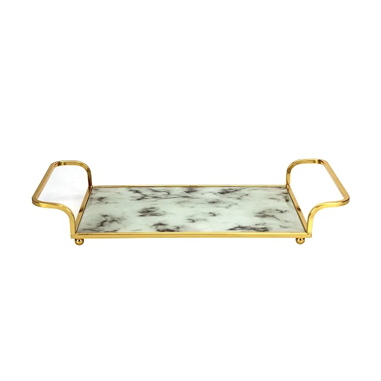 HELI Gold Mirror Tray Home Decor Marble Vanity Luxury Perfume Decorative Mirrored Tray