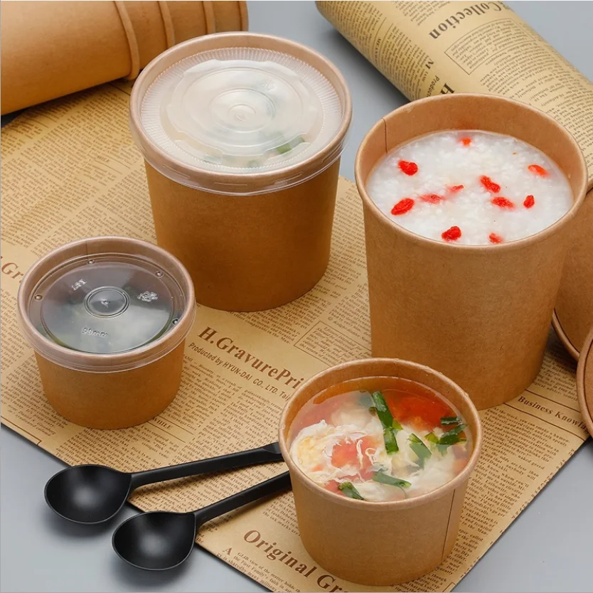 Chinese Kraft /White Disposable Paper Soup Cups /Tubs/Bowl with Paper Lids