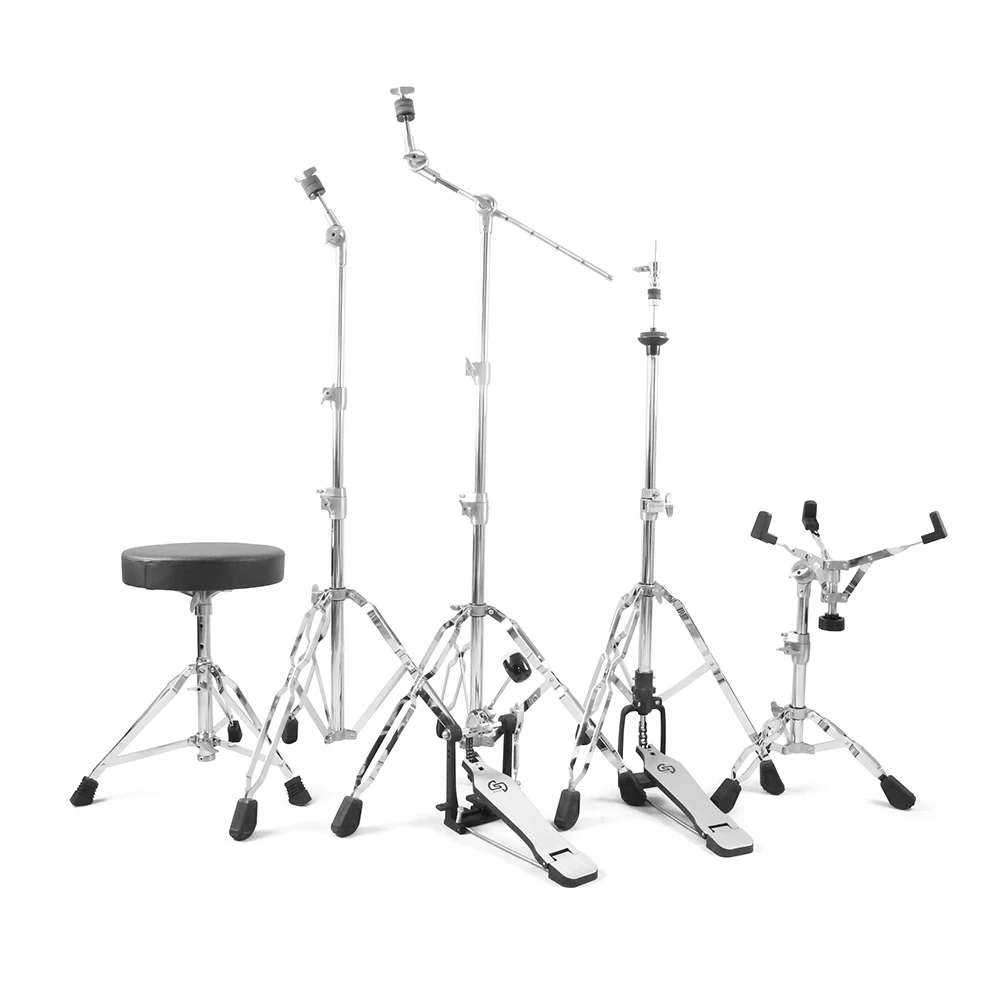6 Piece Complete Drum Parts Hardware with Cymbal Stand Snare Mount Hi-Hat Stand Rack 316 Series Drum Stand Hardware Pack