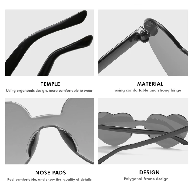 2021 Fashion PC Frame Fancy Custom Design Colorful Rimless Heart Shaped One-Piece Sun Glasses Sunglasses 2022